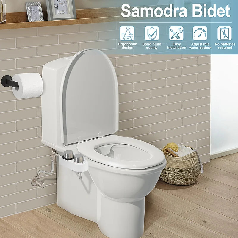 Hot/Cold Toilet Bidet Toilet Seat Attachment Dual Nozzle Brass Water Inlet 3 Modes Bidet Toilet Water Sprayer Hygienic Shower