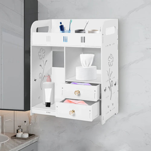 Bathroom Shelf White Wall Cabinet Bathroom Wall Mounted Wall Cabinet with 2 Drawers for Bathroom Storage Bathroom Organizer