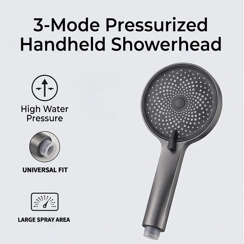 High Pressure Handheld Shower Head with 3 Spray Modes, Black Multi-Function Booster Sprayer