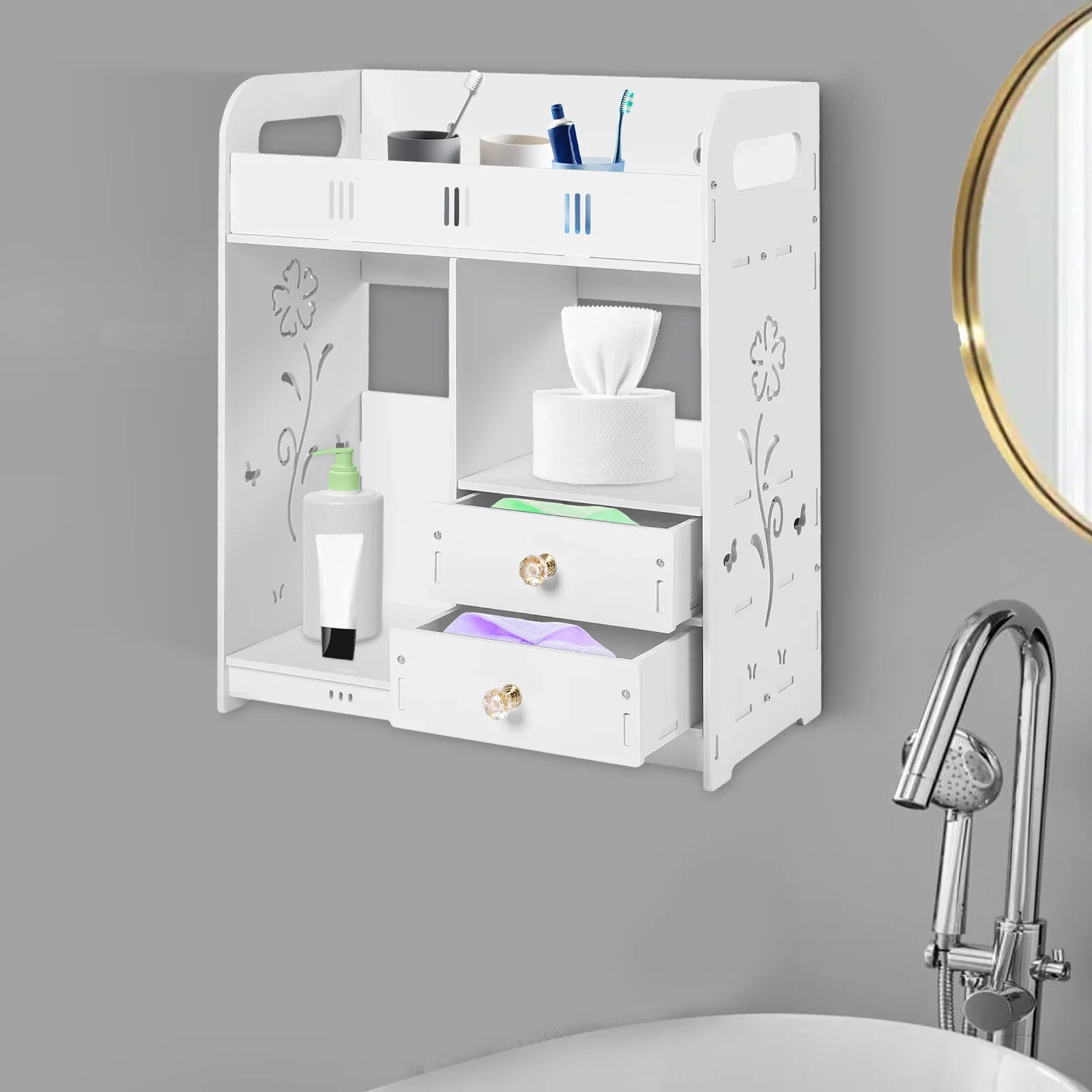 Bathroom Shelf White Wall Cabinet Bathroom Wall Mounted Wall Cabinet with 2 Drawers for Bathroom Storage Bathroom Organizer