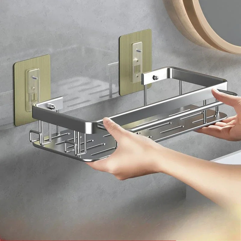 No Drill Aluminum Shower Shelf, Bathroom Storage Rack for Shampoo, Conditioner, and Essentials, Rustproof