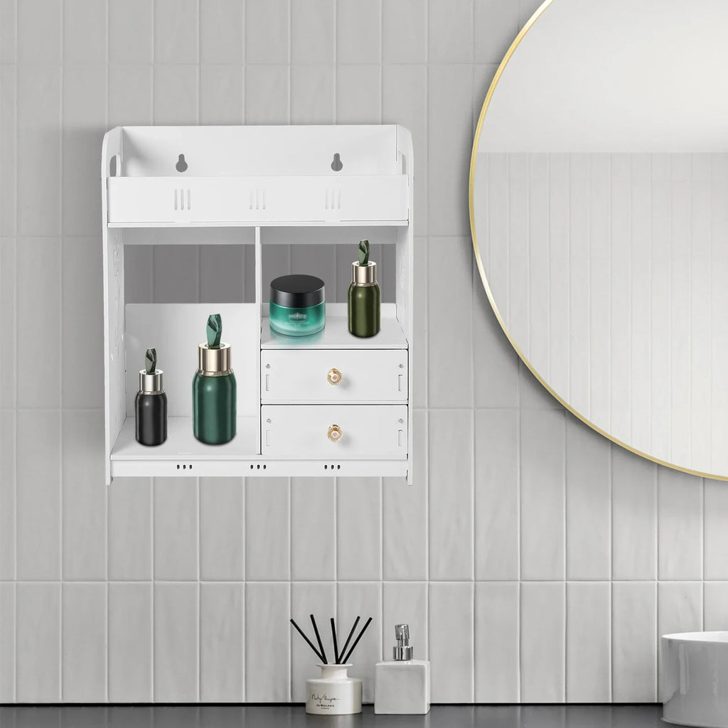 Bathroom Shelf White Wall Cabinet Bathroom Wall Mounted Wall Cabinet with 2 Drawers for Bathroom Storage Bathroom Organizer
