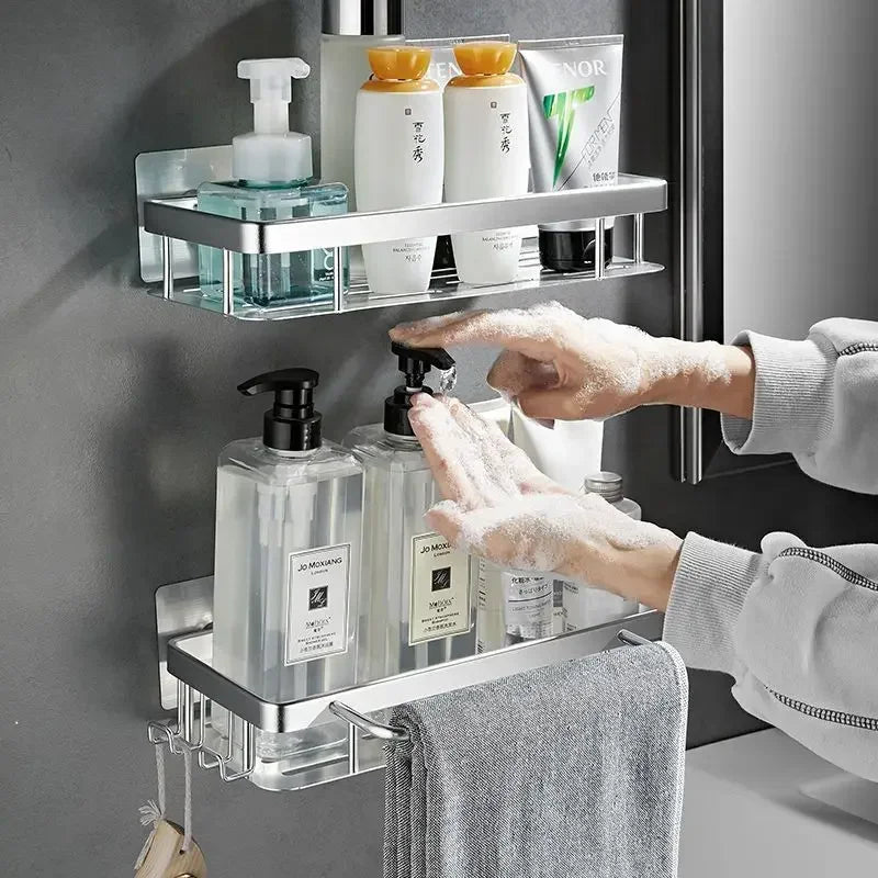 No Drill Aluminum Shower Shelf, Bathroom Storage Rack for Shampoo, Conditioner, and Essentials, Rustproof